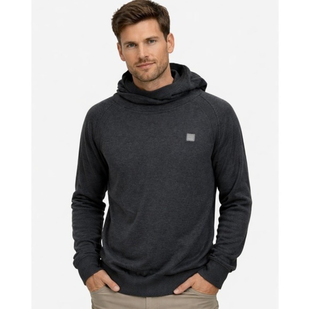 Bench Men Charcoal Knit Hoodie Sweater Long Sleeve Casual Pullover Size L
